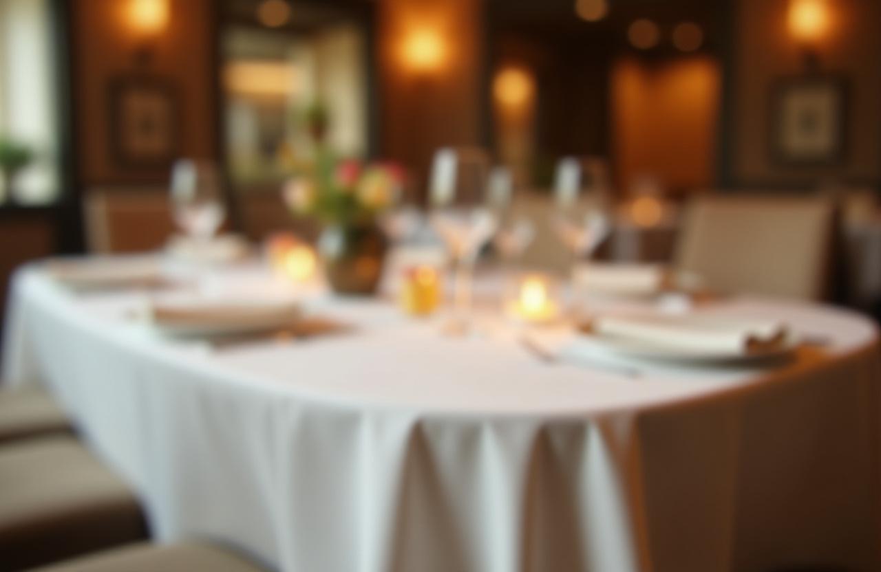 Mesa de restaurante de lujo con mantelería a medida de lino